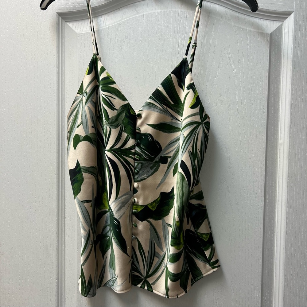 Victoria’s Secret Tropical Floral Palm Leaf Satin Cami Tank Top Sz Small